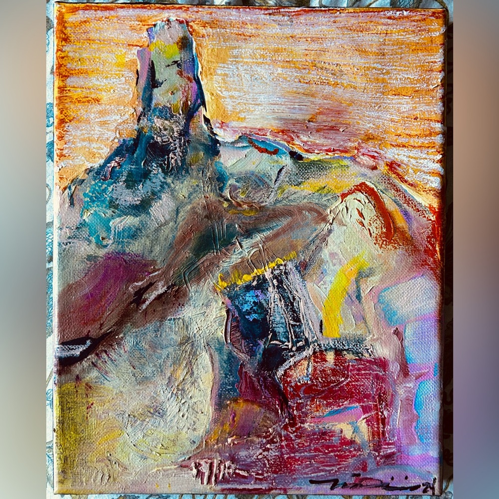 “Arizona” original expressionist landscape painting acrylic and oil pastel